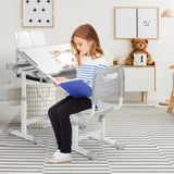 Rengue Kids Desk and Chair Set Height Adjustable School Study Desk and Chair with 55° Tiltable Desktop, 3 Modes&3 Brightness LED Lamps, Storage Drawer and Metal Hook for Boys Girls, Grey Rengue