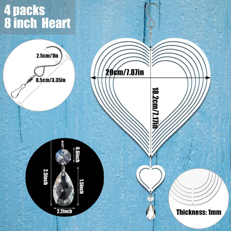 4Pack 8inch Sublimation Wind Spinner Blanks 3D Aluminum Metal Wind Sculpture Kinetic Spinners for Yard and Garden Indoor Art Ornaments Hanging Decoration (Heart) WindMage
