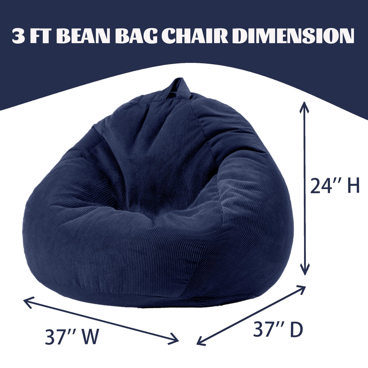 Gurxien Bean Bag Chairs with Corduroy Cover Removable, 3 Ft Large Memory Foam Bean Bag Chairs for Kidswith Filling,Round Fluffy Sofa Chair for Living Room Bedroom Gurxien