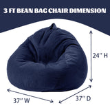 Gurxien Bean Bag Chairs with Corduroy Cover Removable, 3 Ft Large Memory Foam Bean Bag Chairs for Kidswith Filling,Round Fluffy Sofa Chair for Living Room Bedroom Gurxien