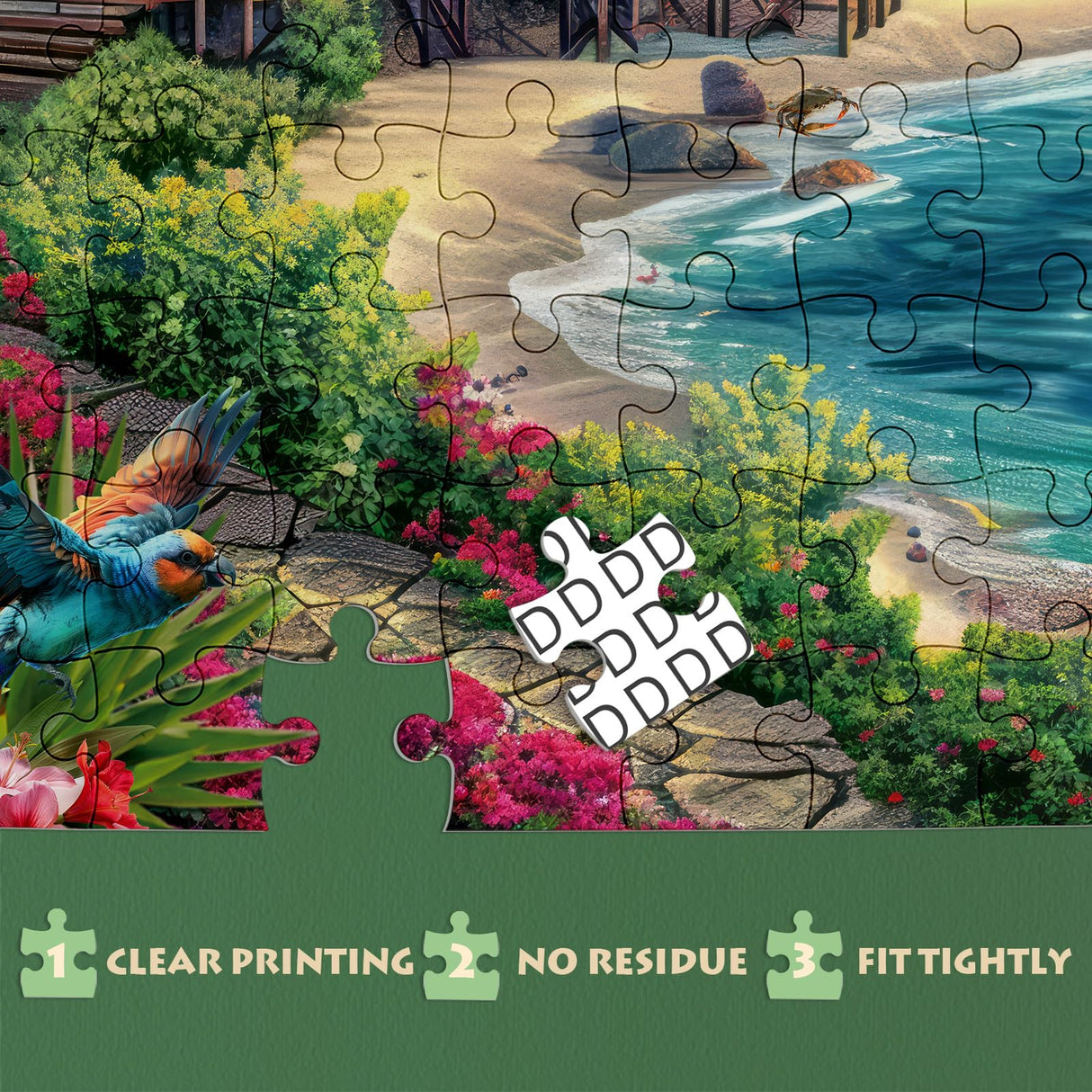 Beach Ocean Puzzles for Adults 1000 Pieces Nature, Summer Hawaii Landscape Scenic Jigsaw Puzzles, Bird Plant Flower Fish Sea Turtle Scenery Puzzle IdeaBazar