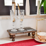 Farmhouse Wooden Riser Decorative Tray with Pedestal Stand Pump Bottle Display Tray for Kitchen Bathroom Counter Rustic Decor Brown Candles Plants Bottle Display Great for Home and Kitchen Decor. OKSQW