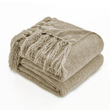 Simple&Opulence Soft Chenille Throw Blanket 50'' x 60'' - Cozy Fluffy Blanket with Fringe Tassel, Farmhouse Boho Blankets for Couch Bed Office Chair Gift Home Decor All Season Use, Khaki Simple&Opulence