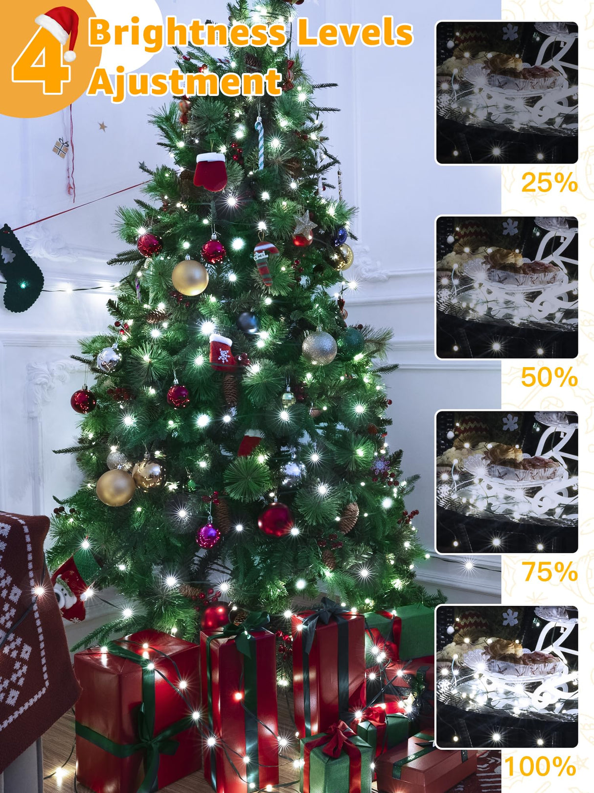 BrightChristmas Christmas Lights 1200 LED 394 FT, Waterproof Outdoor String Lights with Remote and Timer, Christmas Tree Lights with 8 Modes Dimmable, Fairy Lights for Holiday Decor (Cool White) BrightChristmas