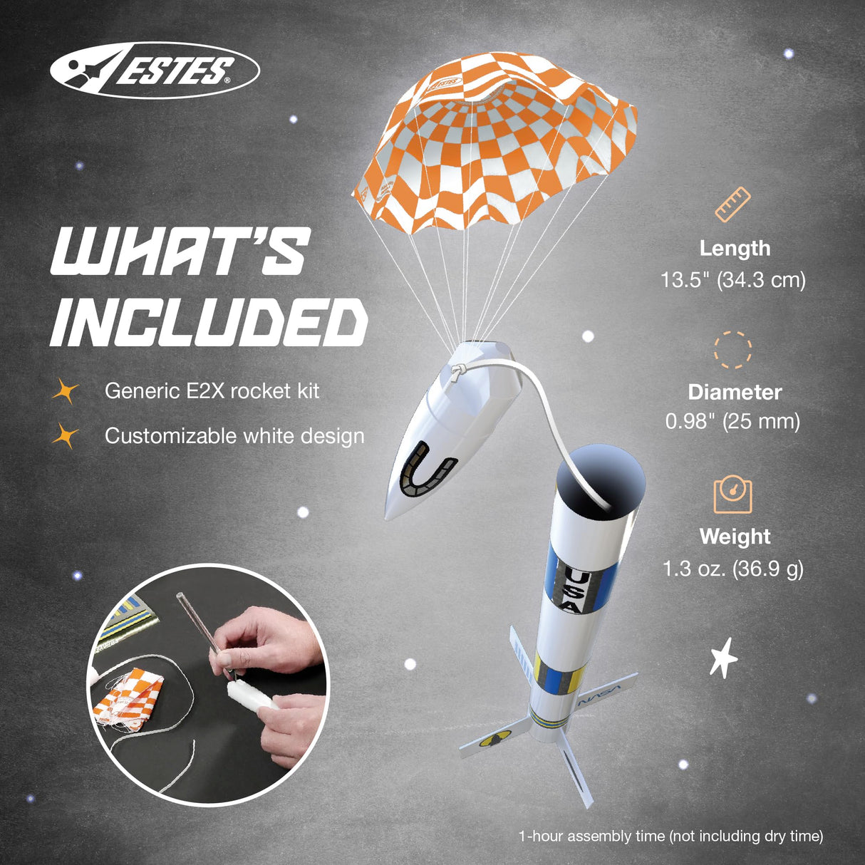 Estes 2008 Generic E2X Rocket-Building Kit, Beginner Customizable Flying-Rocket-Model Kit for Ages 10+ Estes