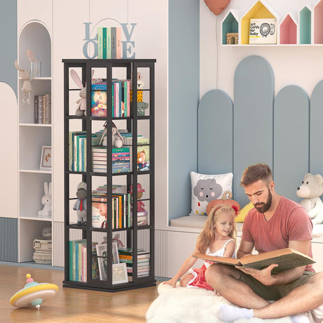 Aheaplus 360° Rotating Corner Bookshelf - Rustic Brown Floor Standing Organizer for Small Spaces Aheaplus