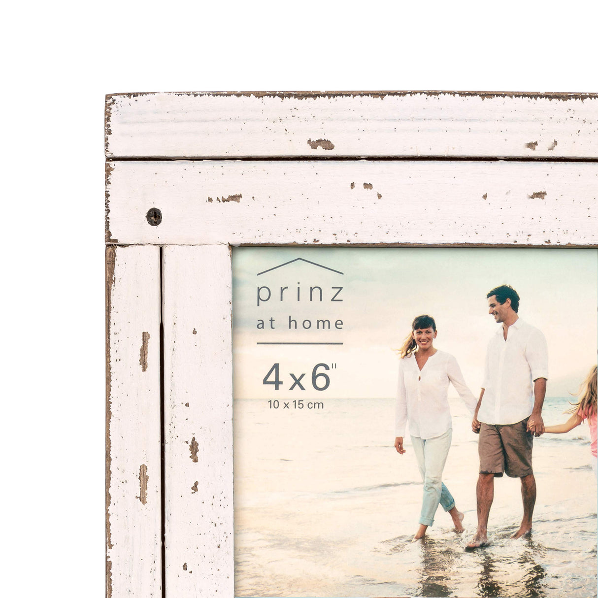Prinz Homestead 4x6 Distressed Plank Picture Frame, Tabletop or Wall Mount, Antique White Prinz
