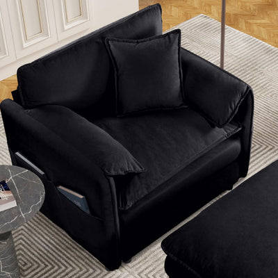 KEIKI 41" Cloud Couch Sofa Chair-Oversized Single Sofa with Storage, Modern Upholstered Deep Seating Armchair W/Pillow, Chenille Accent Chair for Living Room Bedroom Office, Black