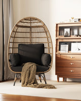 Oversized Wicker Egg Chair Outdoor, Patio Lounge Chair with Ultra Luxury Cushions & Steel Frame, 350LBs Capacity Egg Chair Indoor Outdoor for Balcony, Patio, Living Room, Black GarveeHome