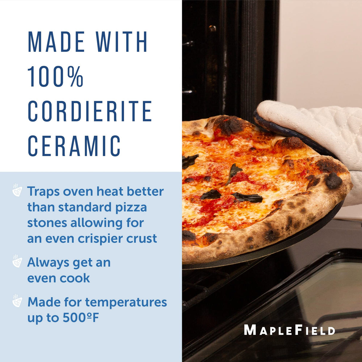 4-Pack Ceramic Pizza Stones - Make Restaurant-Quality Pizza Right at Home - Easy to Use - Durable up to 500℉ - 100% Black Cordierite - 11.75” Diameter Maplefield