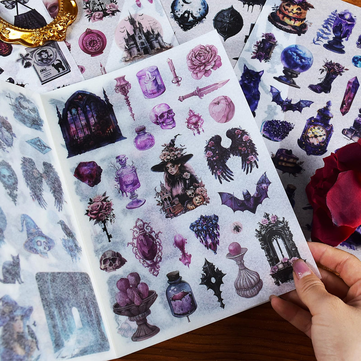 DAPUTOU 550PCS Vintage Scrapbook Stickers Books 24Sheets Vintage Butterfly Garden Flowers Gothic Stickers Kit for Scrapbooking Supplies Aesthetic Junk Journal Journaling Craft Halloween DAPUTOU