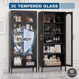 YILFANA 71" Tall Glass Display Case, Curio Cabinet with Adjustable Shelves, Metal Bookcase for Kitchen Pantry, Office, Bathroom - Black YILFANA