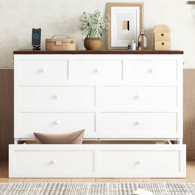 DaiNNCN Cabinet Murphy Bed with Storage Drawer and Charging Station,Cube Foldable Platform Bed,Space-Saving for Living Room,No Box Spring Needed,Full Size,White+Walnut