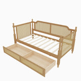 GYYBED Traditional Style Rattan Twin Size Daybed with 2 Drawers,Twin Size Wood Daybed Frame for Limited Space, Guest Room,Bedroom, Dormitory, Apartment (Twin+with 2 Drawers/Walnut) GYYBED