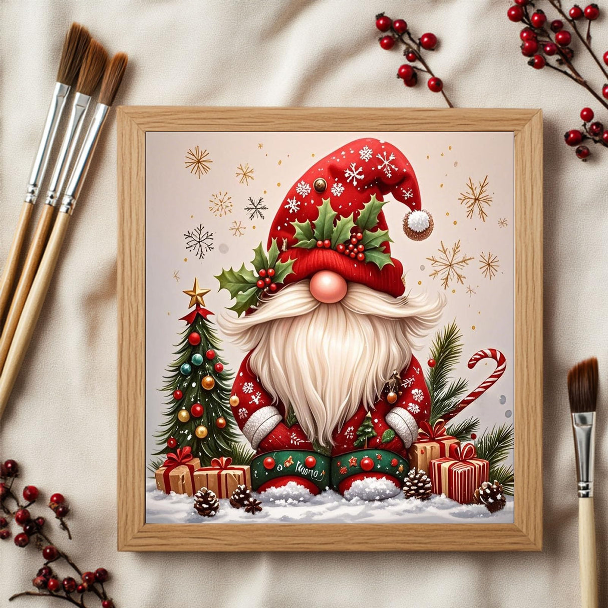 CRZMODE Christmas Paint by Numbers Kit for Adults, Gnome Paint by Numbers for Adults, Acrylic Painting Crafts for Home Decor Gift (16x16inch) CRZMODE