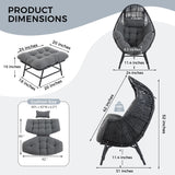IRONCK Wicker Outdoor Egg Chair with Ottoman, Patio Lounge Chair with Footrest, Thickened Padded Cushion and Headrest, Egg Seat for Patio, Living Room, Garden, Balcony, Dark Gray IRONCK