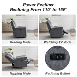 Comfort Stretch Grey Power Recliner Chairs for Living Room Faux Fur Electric Recliners Chair with USB Port Soft Fabric Overstuffed Single Reclining Chair Theater Seating Comfort Stretch