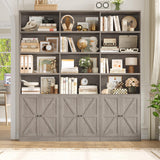 FACBOTALL 75" Triple Wide Bookshelf, Bookshelf and Bookcase with 6 Farmhouse Doors, 71" Wide 6 Tier Book Shelf with 18 Storage Shelves, Large Wooden Bookshelves, Tall Bookcase for Home Office, Gray FACBOTALL