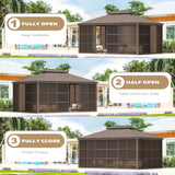 EROMMY 12' x 16' Sunroom, All-Season Gazebo Solarium with Galvanized Steel Roof, Aluminum Frame, Outdoor Permanent Sun Room with Sliding Door EROMMY