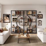 LGHM Industrial 5-Tier Bookshelf with Storage, 70.9 Inch Tall Large Display Bookcase - Modern Metal Standing Shelves for Living Room, Office and Bedroom, Set of 2, Greige LGHM