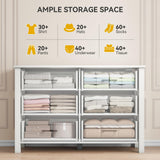 DWVO Farmhouse Wooden Dresser TV Stand with Power Outlet, 6-Drawer Dresser with Large Storage Drawers and Bar Handles, Ideal for Bedroom, Living Room, Hallway, 47.2" x 15.7" x 33.4" - White DWVO