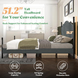AMERLIFE Upholstered Full Size Bed Frame with 51.2" Tall Headboard, Metal Four Poster LED Beds for Bedroom, Easy Assembly, Wooden Slats, Dark Grey AMERLIFE
