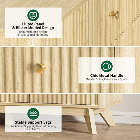 Curlaky Fluted 9 Drawer Dresser for Bedroom - 52.8" Modern Chests of Drawer for Storage, Curved Corner Design, Large Dressers for Closet, Wood Dresser Organizer for Bedroom, Living Room, Hallway Curlaky