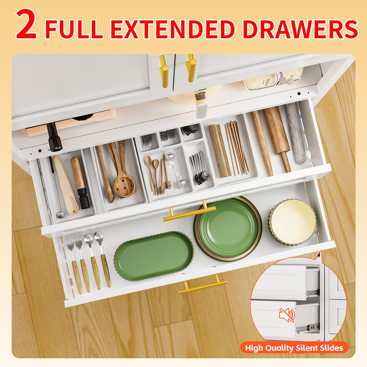 FogQueen 75" Tall Metal Storage Cabinet,Pantry Storage Cabinet with 2 Drawers and Open Space,Kitchen Cupboard with Adjustable Shelves,Multi-Functional Cabinet for Living Room,Bathroom,Garage (White) FogQueen