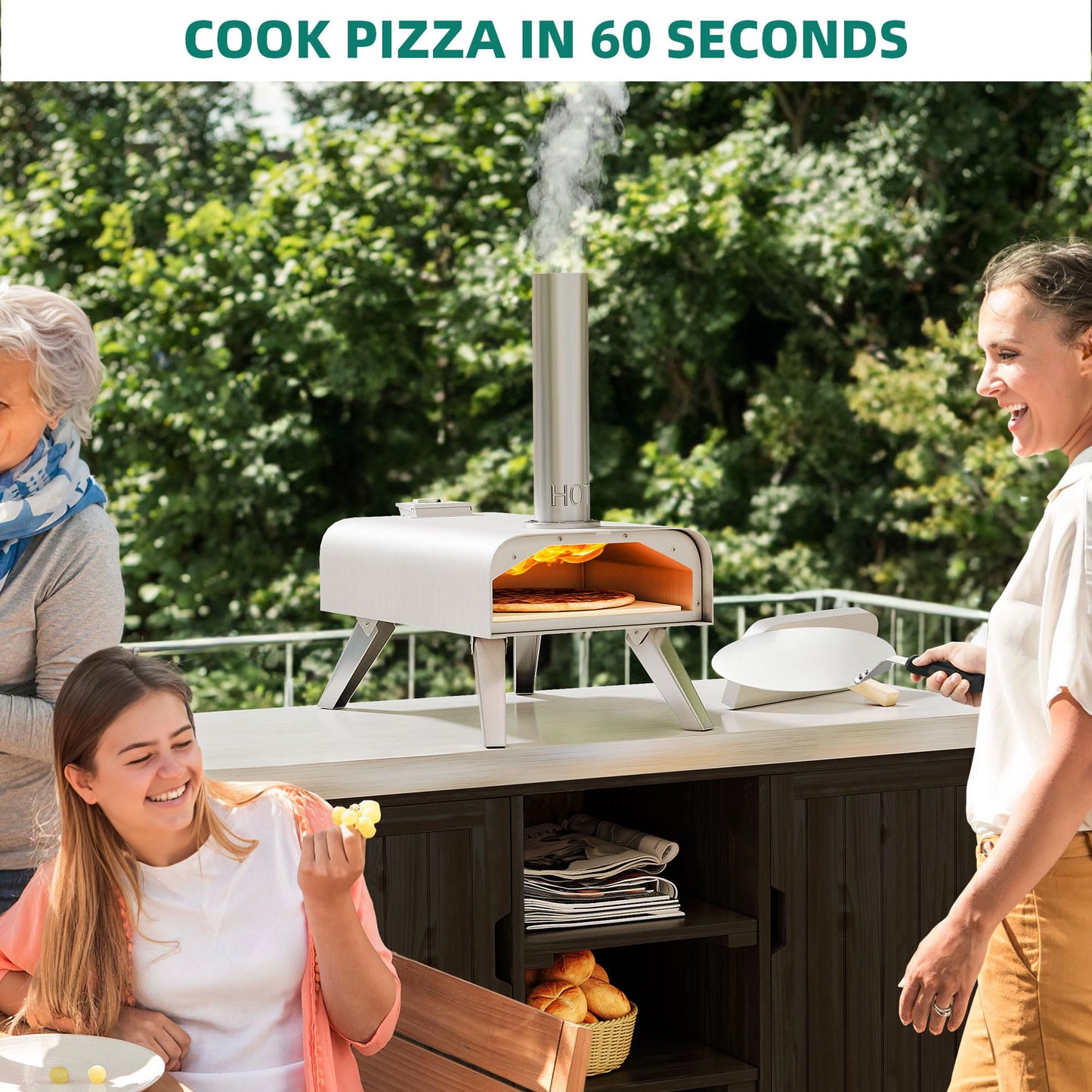 YITAHOME Wood Fired Outdoor Pizza Oven, 12" Portable Pellet Pizza Ovens with Pizza Peel & Pizza Cutter, Woodfire Pizza Maker for Outside Kitchen Cooking Stainless Steel Silver - WoodArtSupply