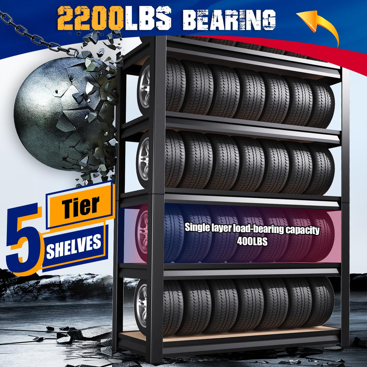 72" H Garage Shelving Heavy Duty, 2200LBS Garage Storage Shelves, Adjustable Metal Shelving Unit, Easy Assembly Utility Storage Rack Shelf for Basement, Warehouse, Pantry (72"H*35.4"W*15.7"D) TXTDPL