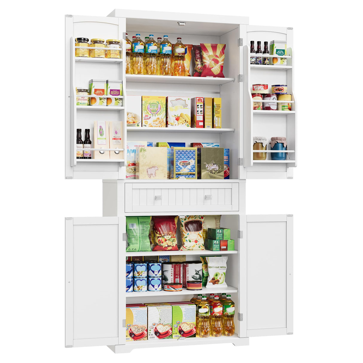 VASAGLE Kitchen Pantry Storage Cabinet - 71.9 Inch Tall Freestanding Cupboard with 1 Large Drawer, 6 Hanging Shelves for Dining Room, Living Room, VASAGLE