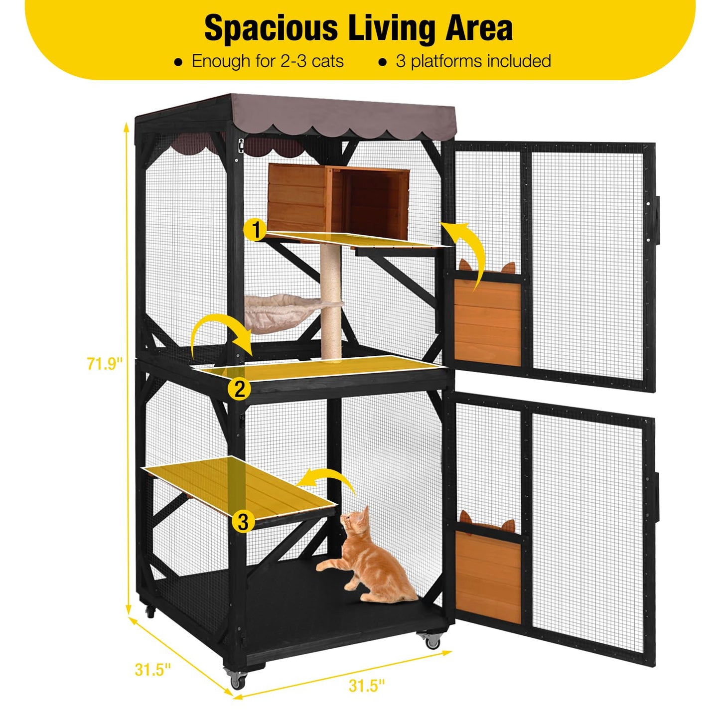 Aivituvin Enchanting Catio Outdoor Cat Enclosure - Wheels, Resting Box, Cat Scratching Post, Jumping Platform - Perfect Outdoor Cat House for Cats