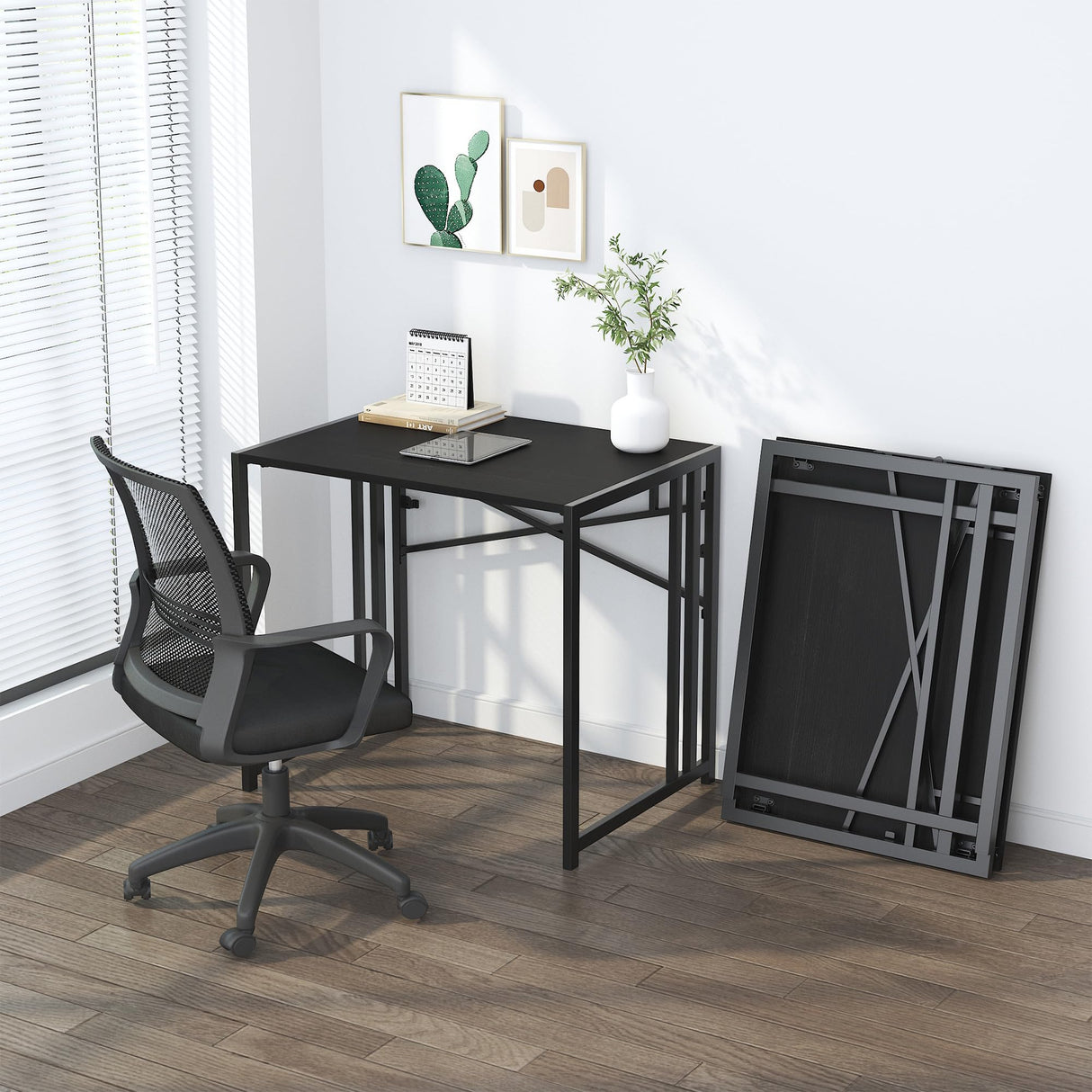 Lutown-Teen Small Folding Computer Desk 32 inch, Writing Gaming Computer Desk for Small Spaces, No Assembly Required Small Office Desk, Black Lutown-Teen