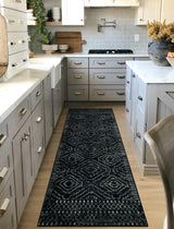 Wonnitar Moroccan Runner Rugs for Hallway 2'6"x8', Black Washable Boho Kitchen Non-Slip Rug Runner, Geometric Tribal Long Soft Bathroom Accent Area Rug for Entryway Laundry Bedroom (Black,2'6"x8') Wonnitar