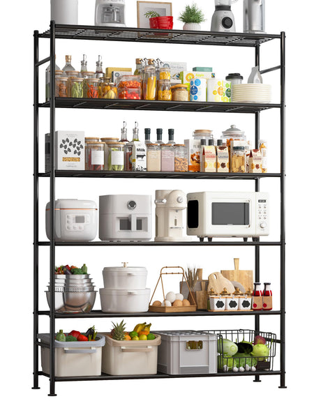 Sakugi Storage Shelves - 6 Tier Shelf Organizer, Heavy Duty Garage Shelving Unit with Leveling Feet, Stable Metal Shelves Organizer for Pantry, Kitchen and Closet, 46.3" W x 12.6" D x 76.1" H, Black Sakugi