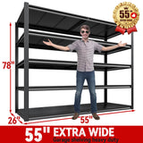 REIBII 78" H Storage Shelves, Garage Shelving Heavy Duty Load 3000LBS, Adjustable Garage Shelving, 5 Tier Metal Shelves Unit for Storage Rack, Basement, 55" W x 26" D x 78" H, Black, 3 Pack REIBII