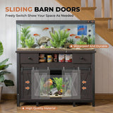 Miereirl 55-75 Gallon Fish Tank Stand with Power Outlet – Heavy Duty Aquarium Stand, Rustic Farmhouse Style, 800 lb Capacity, Adjustable Storage & Sliding Barn Doors, Dark Brown Miereirl