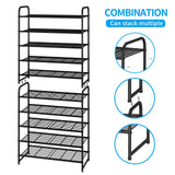 Simple Trending 5-Tier Stackable Shoe Rack, Expandable & Adjustable Shoe Organizer Storage Shelf, Wire Grid, Black Simple Trending