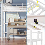 VECELO Twin Size Loft Bed with Full-Length Guardrails and Removable Ladder, Heavy-Duty Metal Frame, Space-Saving Design & Noise-Free, White VECELO
