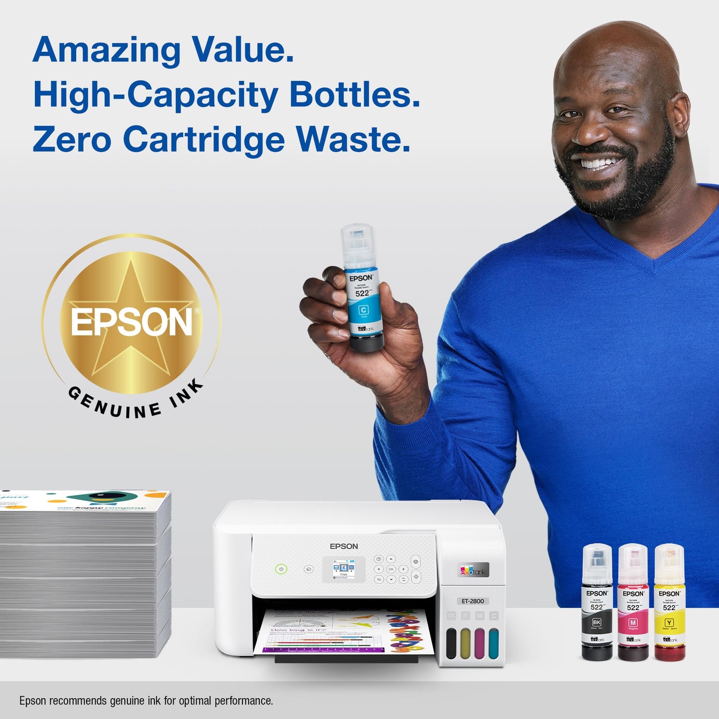 EPSON 522 EcoTank Ink Ultra-high Capacity Bottle Color Combo Pack (T522520-S) Works with EcoTank ET-2720, ET-2800, ET-2803, ET-2840, ET-4700, ET-4800, ET-4810