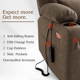 Power Lift Recliner Chair for Elderly with Extended Footrest, Infinite Position Lay Flat Recliner Chair for Adult W/Massage & Heating, Adjustable Headrest, 3-Motor Zero Gravity,Cup Holder, Fabric RESTREAL