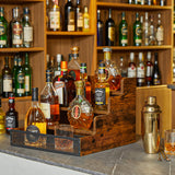 Yuzehuaza 4 Step Countertop Liquor Bottle Display Shelf, Wood Bar Shelves 16 Bottles with Fences, Freestanding Storage Shelves for Liquor Whiskey Wine Coffee Syrup Display, Retro Wine Rack Home Yuzehuaza