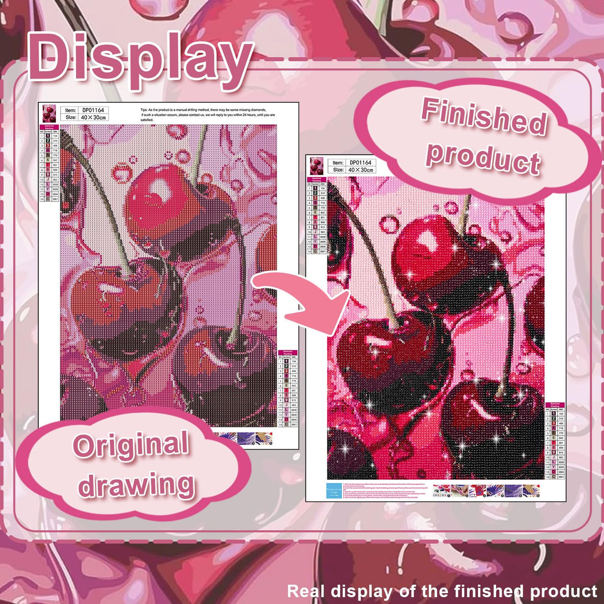 AIBOERL Cherry Diamond Art Kits for Adults,Cherry 5D Diamond Painting Kits for Adults Beginners,DIY Full Round Drill Diamond Dot Painting Gem Art Kits for Adult, Home Wall Decor 12x16Inch AIBOERL
