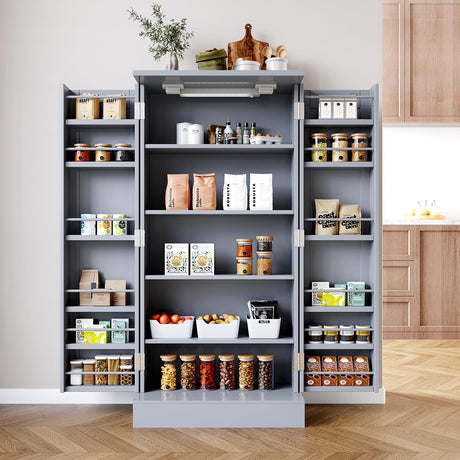 VEELOK 50" LED Pantry Cabinet with Doors and Adjustable Shelves, Small Kitchen Pantry Storage Cabinet for Snacks, Food Pantry Cabinet, Pantry Closet Cupboard (Grey) VEELOK