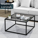 SAYGOER Glass Coffee Table, Small Modern Coffee Table Square Simple Center Tables for Living Room 26.7 x 26.7 x 17.7 Inches, Gray Black SAYGOER