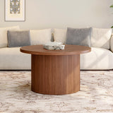 ONBRILL 31.5" Round Coffee Table, Tambour Design Coffee Tables for Living Room, Mid Century Modern Wood Coffee Table, Drum Accent Small Center Table, Walnut ONBRILL