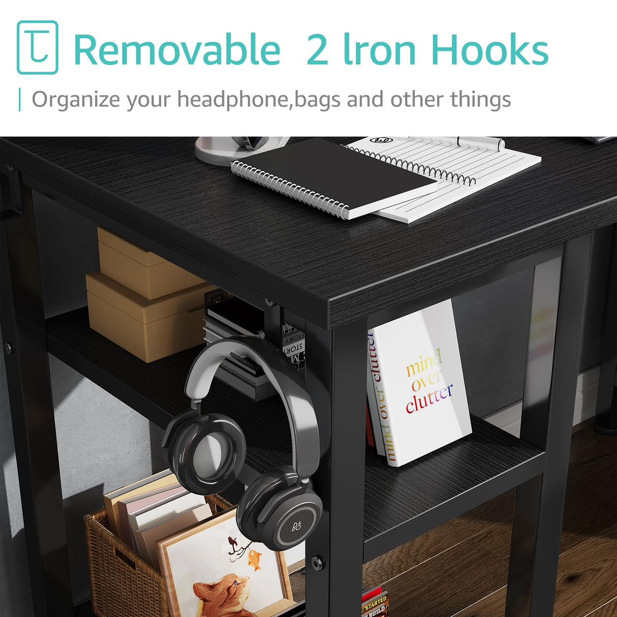 Lufeiya Gaming Desk with 4 Fabric Drawers & Storage Shelves, 47 inch Computer Writing Work Study Desk for Home Office Bedroom, Modern Simple Student PC Desks Table, Black Lufeiya