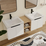 Malwee 60" Floating Bathroom Vanity with White Ceramic Basin Sink Top, 60 Inch Double Sink Wall Mounted Bathroom Vanity, with 4 Doors and Storage Shelve Malwee