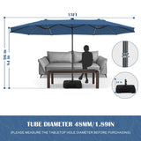 Sundale Outdoor Solar 144 LED 15 ft Patio Umbrella with Sandbag Base Included and Cover, Outdoor Double-Sided Umbrella, Navy Sundale Outdoor