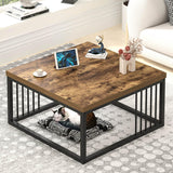FOLUBAN Modern Coffee Table, Square Center Table for Living Room, Industrial Rustic Wood and Metal Cocktail Tea Table, 31.5 Inch, Brown FOLUBAN